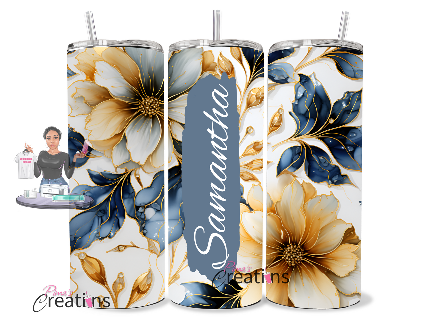 Floral name tumbler