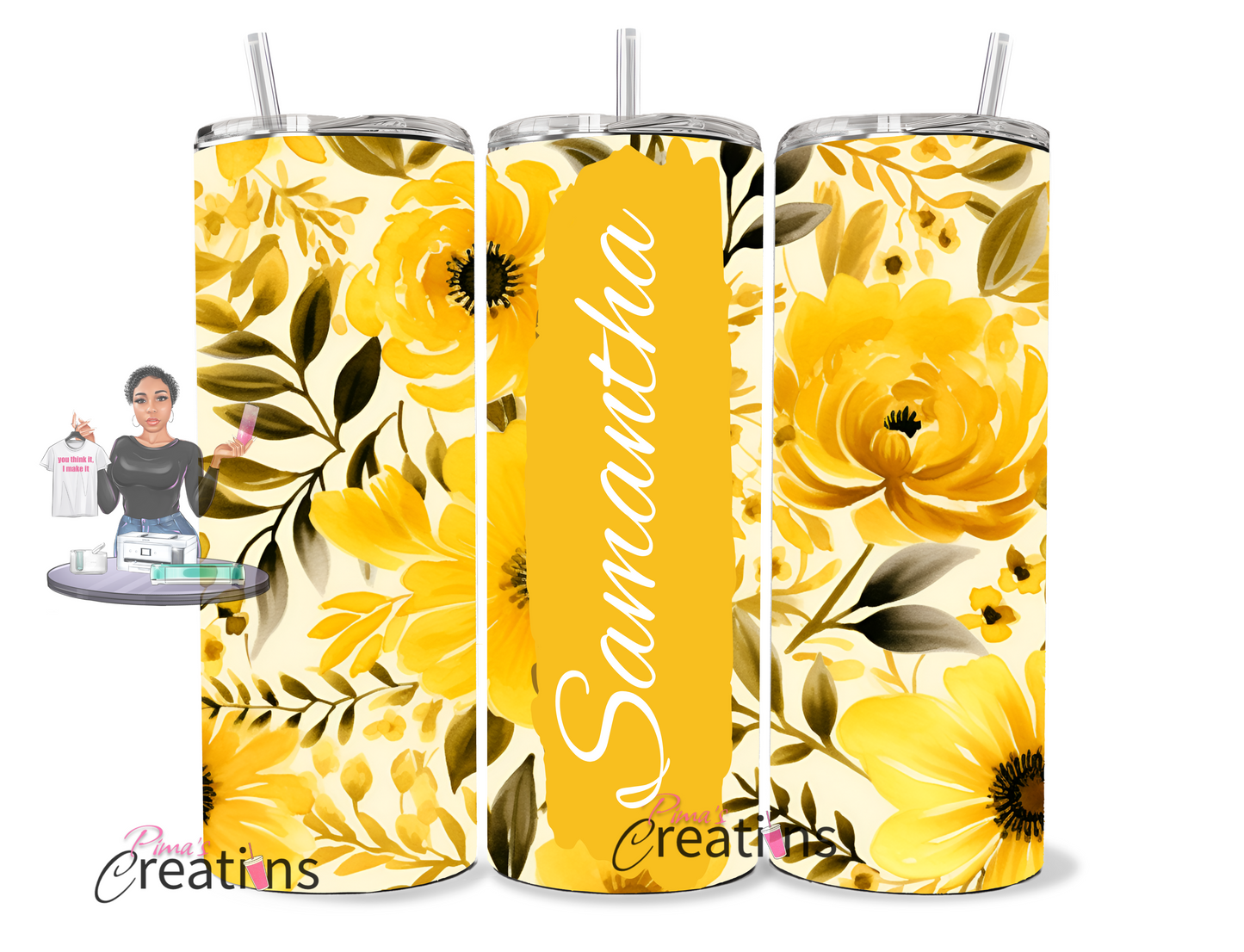 Floral name tumbler