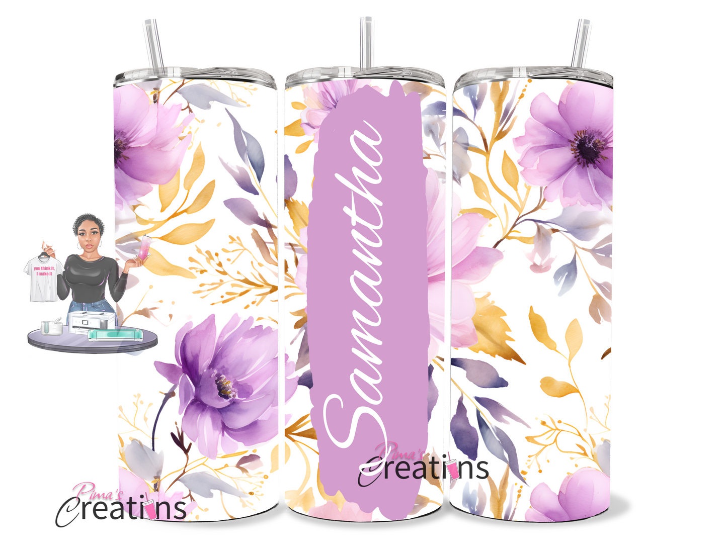 Floral name tumbler