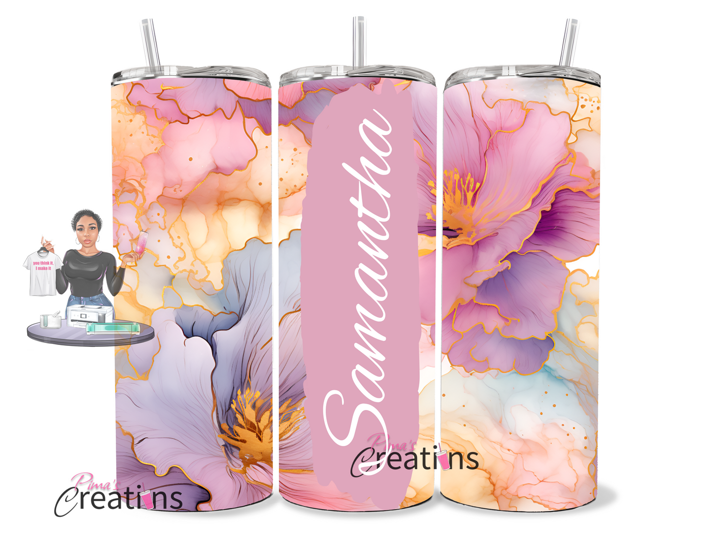 Floral name tumbler