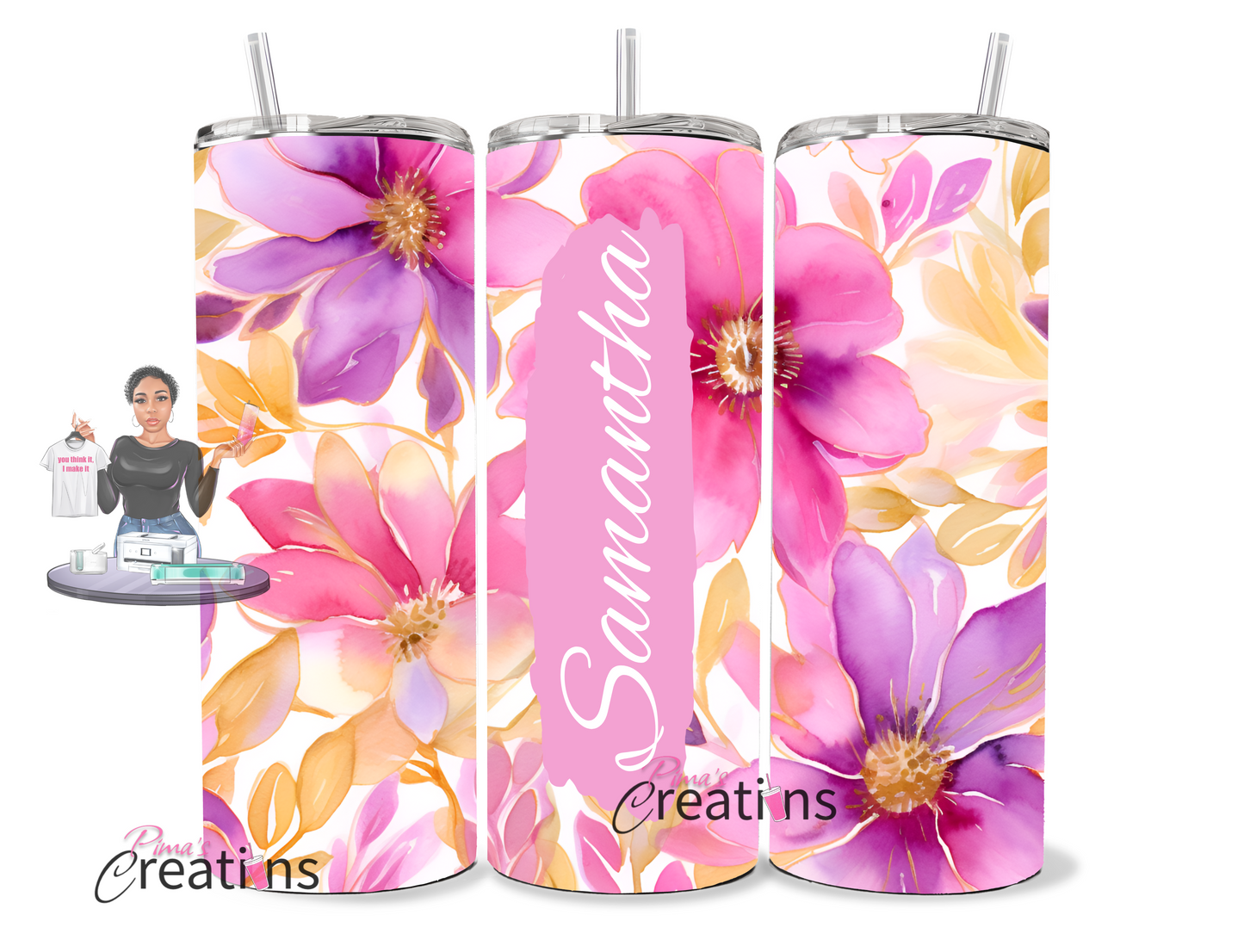 Floral name tumbler