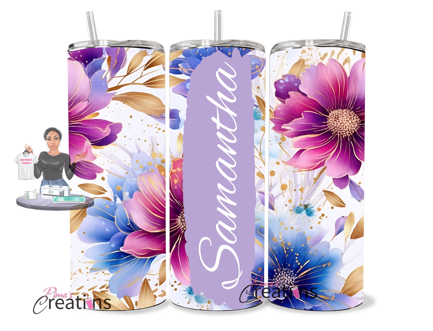 Floral name tumbler