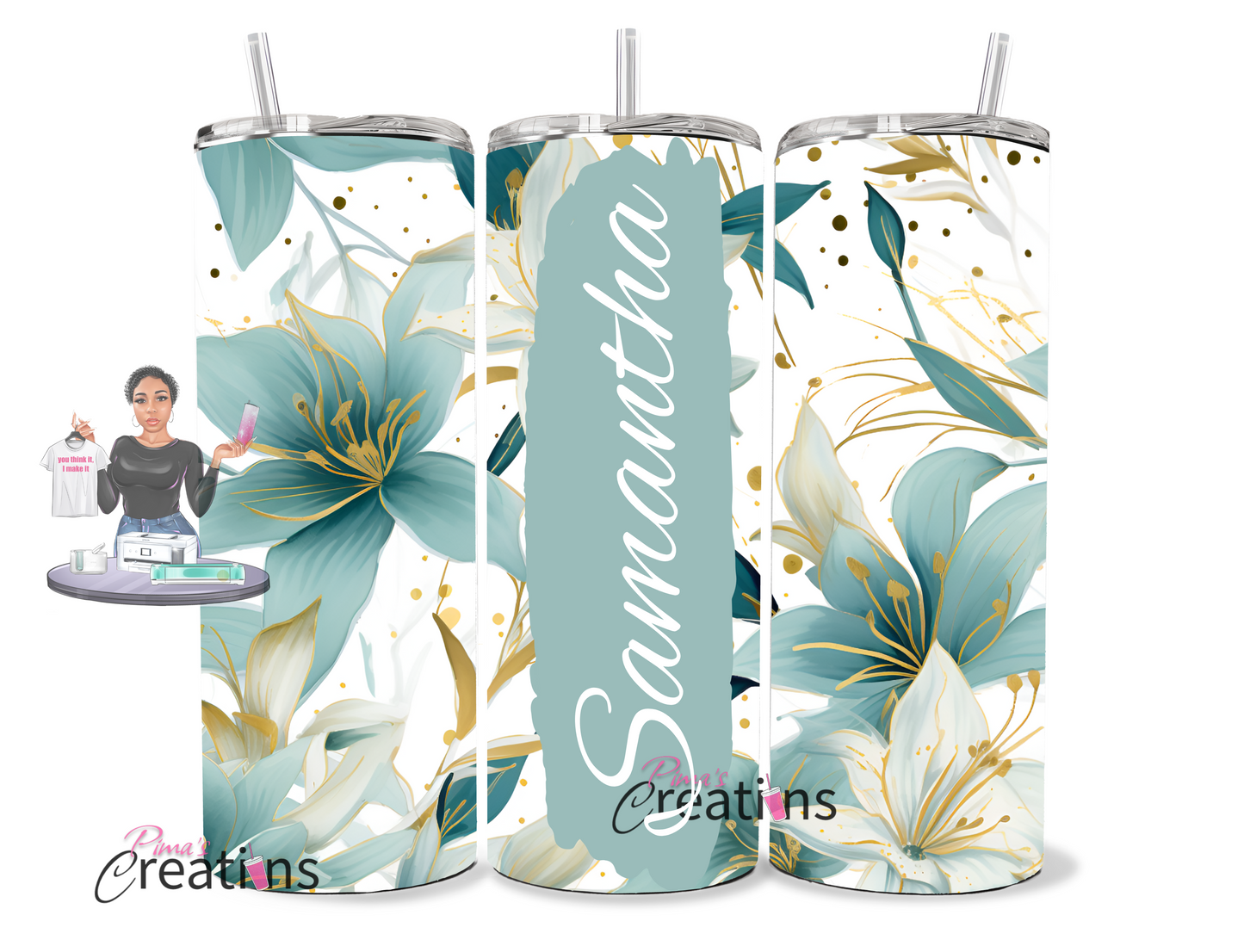 Floral name tumbler